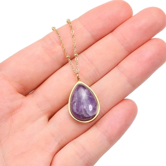🆕New Healing Amethyst Crystal Teardrop Necklace - Picture 3 of 6